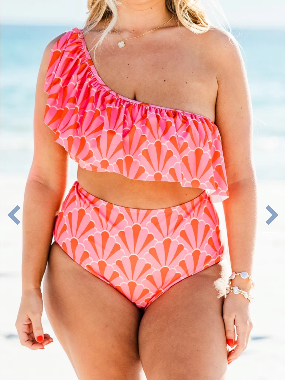 Chic Soul Pink and Red Patterned Bandeau Bikini Set